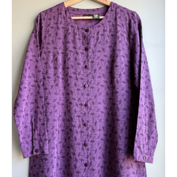 LL BEAN Floral Button Front Maxi Midi Dress Long Sleeve Purple Viscose Blend 12 - Picture 3 of 15